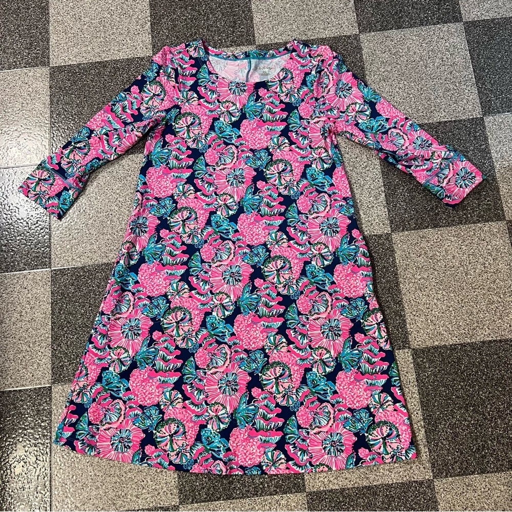 Lilly Pulitzer Solia UPF+50 Dress- Oyster Bay Navy Shroom With a View XS - Picture 2 of 12
